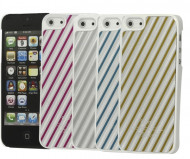 Пластиковая накладка с алюминиевой вставкой с узором "Диагонали" для Apple iPhone 5/5S/SE Серебро