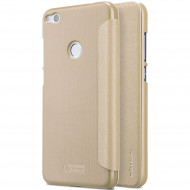 Кожаный чехол (книжка) Nillkin Sparkle Series для Huawei P8 Lite (2017) Золотой