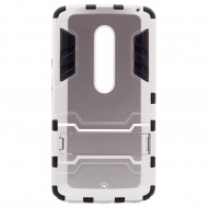 Ударопрочный чехол-подставка Transformer для Motorola Moto X Play (XT1562) с мощной защитой корпуса Серебряный / Satin Silver