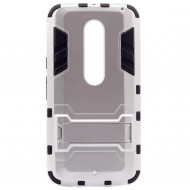 Ударопрочный чехол-подставка Transformer для Motorola Moto X Style (XT1572) с мощной защитой корпуса Серебряный / Satin Silver