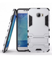 Ударопрочный чехол-подставка Transformer для Samsung Galaxy C7 с мощной защитой корпуса Серебряный / Satin Silver