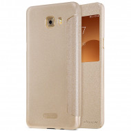 Кожаный чехол (книжка) Nillkin Sparkle Series для Samsung Galaxy C9 Pro Золотой