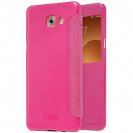 Кожаный чехол (книжка) Nillkin Sparkle Series для Samsung Galaxy C9 Pro Розовый