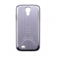 Пластиковая накладка с мат. алюм. вставкой и стразами "Эйфелева башня" для Samsung i9500 Galaxy S4 Серебряный