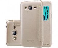 Кожаный чехол (книжка) Nillkin Sparkle Series для Samsung J320F Galaxy J3 (2016) Золотой
