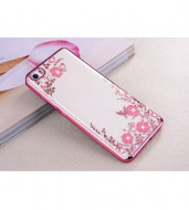 Прозрачный чехол с цветами и стразами для Xiaomi Mi 5s с глянцевым бампером Розовый золотой/Розовые цветы