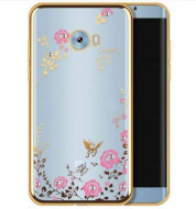 Прозрачный чехол с цветами и стразами для Xiaomi Mi Note 2 с глянцевым бампером Золотой/Розовые цветы