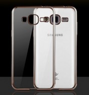 Прозрачный силиконовый чехол для Samsung J700H Galaxy J7 с глянцевой окантовкой Серебряный