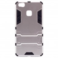 Ударопрочный чехол-подставка Transformer для Huawei P9 Lite с мощной защитой корпуса Серебряный / Satin Silver