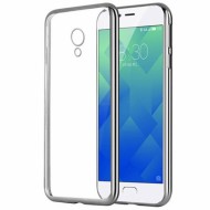 Прозрачный силиконовый чехол для Meizu M5s с глянцевой окантовкой Серебряный