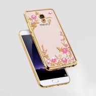 Прозрачный чехол с цветами и стразами для Meizu M5s с глянцевым бампером Золотой/Розовые цветы