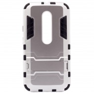Ударопрочный чехол-подставка Transformer для Motorola Moto G (3rd Gen.) с мощной защитой корпуса Серебряный / Satin Silver