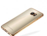 Прозрачный силиконовый чехол для Samsung G925F Galaxy S6 Edge с глянцевой окантовкой Золотой