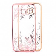 Прозрачный чехол с цветами и стразами для Samsung G935F Galaxy S7 Edge с глянцевым бампером Розовый золотой/Розовые цветы
