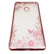 Прозрачный чехол с цветами и стразами для Xiaomi Mi Max 2 с глянцевым бампером Розовый золотой/Розовые цветы